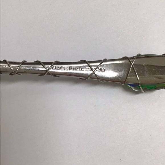 Art Glass Condiment Dish Blue Green Pebble Wire Wrapped Spoon Sea KIG Indonesia - Picture 4 of 12